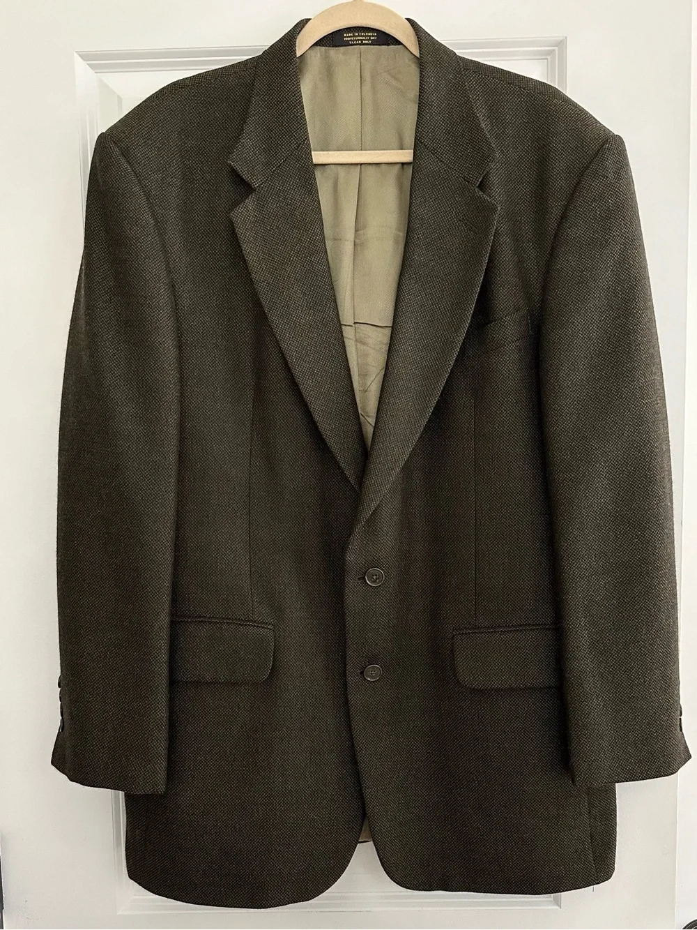 Vintage 90s Oscar De La Renta 100% Wool Dark Green & Brown Blazer Jacket